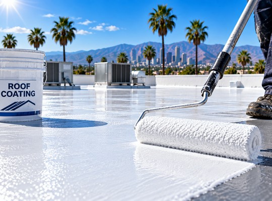 Silicone roof coating on a commercial roof &mdash; Los Angeles Roofing