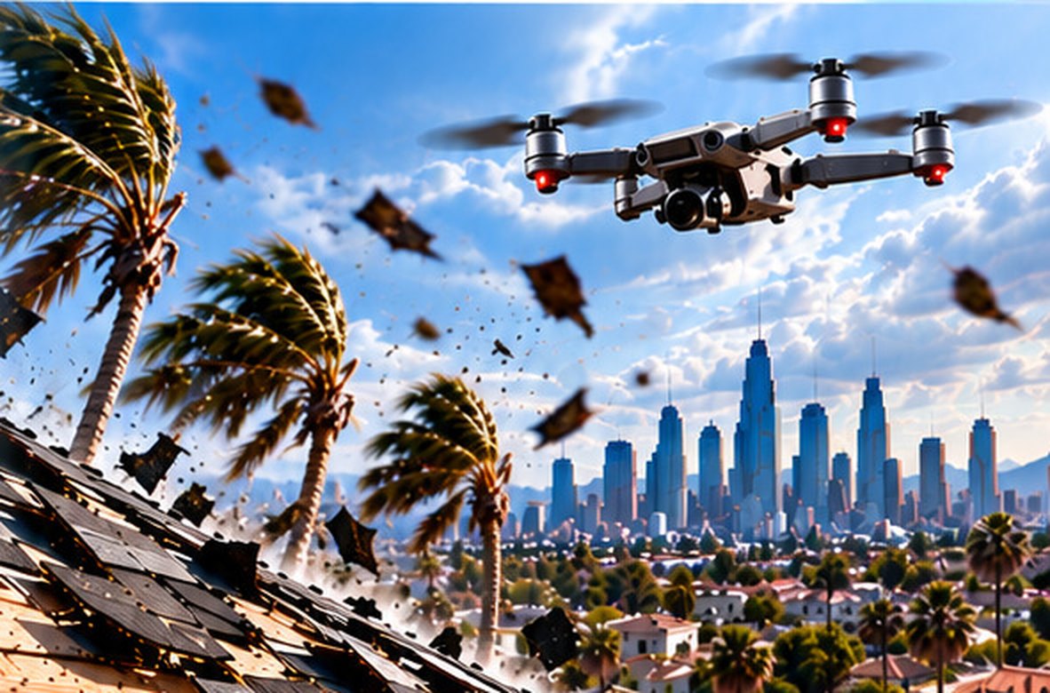 Wind tearing shingles off a roof during a storm &mdash; free roof program Los Angeles