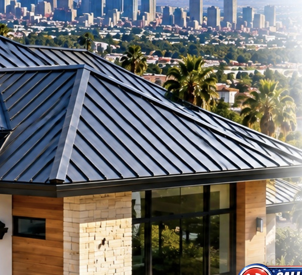 Standing seam metal roof above the Los Angeles skyline &mdash; Metal Roofing Los Angeles
