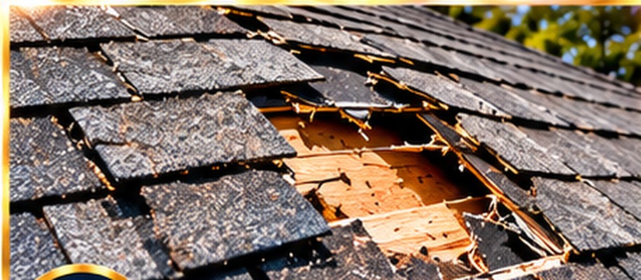 Storm-damaged shingles exposed to the deck on a Fallbrook roof &mdash; roof repair Fallbrook